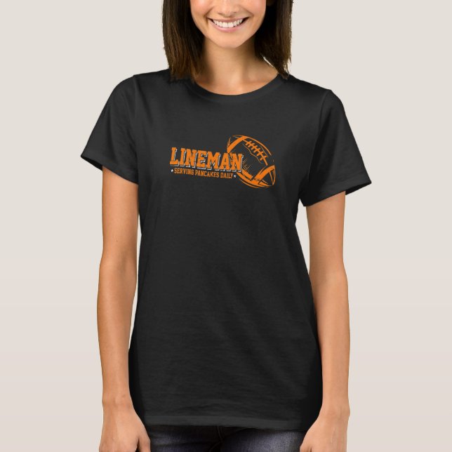 Funny Football Lineman Serving Pancakes Sport Love T-Shirt (Front)