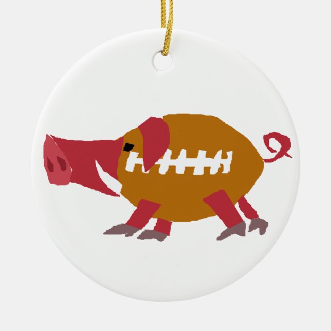 Funny Football Pig Pigskin Ceramic Ornament (Front)