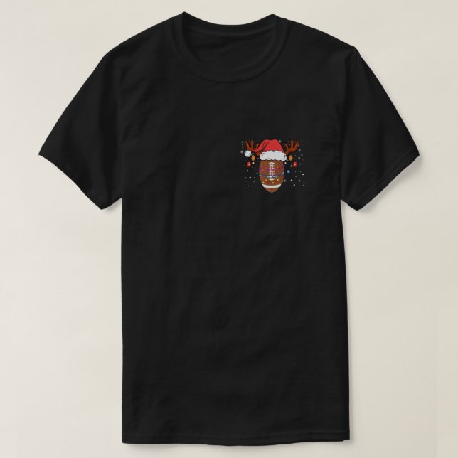 Funny Football Reindeer Santa Hat Christmas T-Shirt (Design Front)