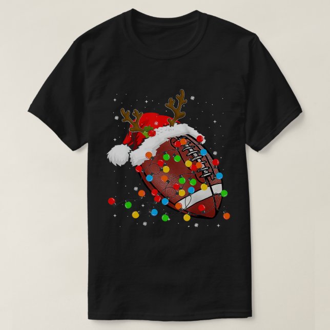 Funny Football Reindeer Santa Hat Christmas Winter T-Shirt (Design Front)