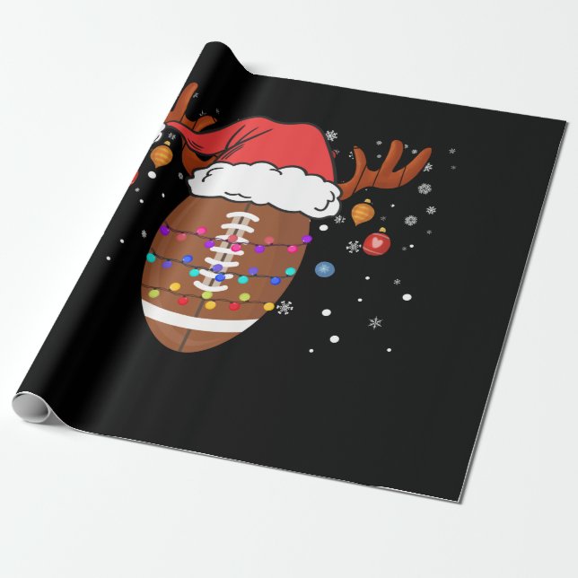Funny Football Reindeer Santa Hat Christmas Wrapping Paper (Unrolled)