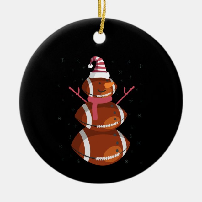 Funny Football Rugby Snowman Christmas New Year Ceramic Ornament (Front)