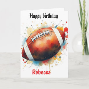 Funny Football Watercolor Splas Birthday Gridiron  Card
