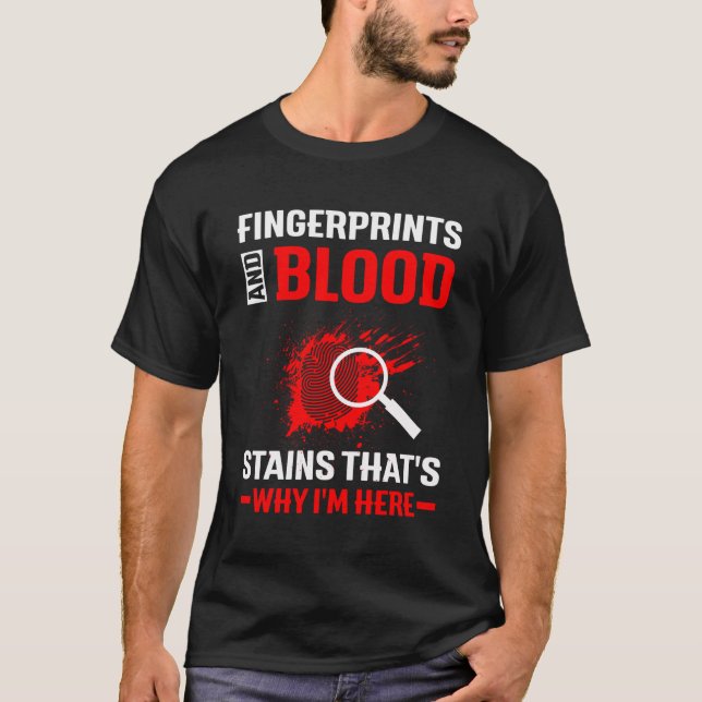 Funny Forensic Scientist Science Fingerprints Bloo T-Shirt (Front)