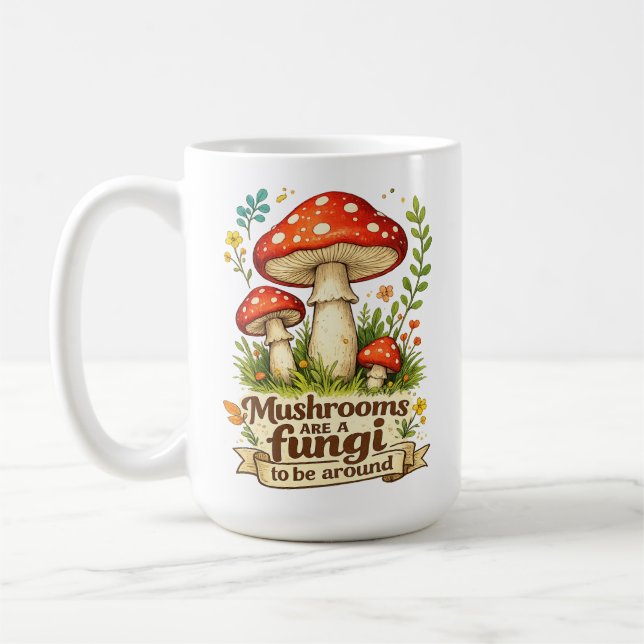 Funny forest mushrooms gift for foragers coffee mug (Left)