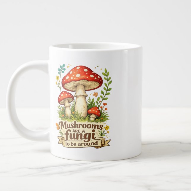 Funny forest mushrooms gift for foragers large coffee mug (Left)