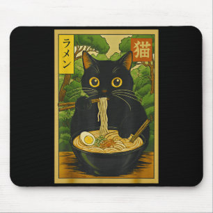 Funny Forest Ramen Cat Japanese Noodle Kitten  Mouse Pad