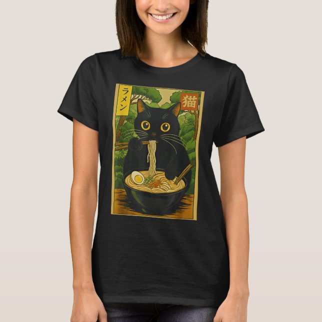 Funny Forest Ramen Cat Japanese Noodle Kitten  T-Shirt (Front)