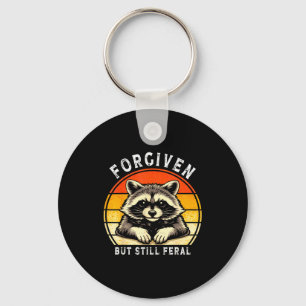 Funny Forgiven But Still Feral Raccoon Christian Q Key Ring