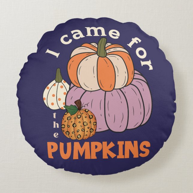 Funny Four Pumpkins Fall Round Cushion (Front)