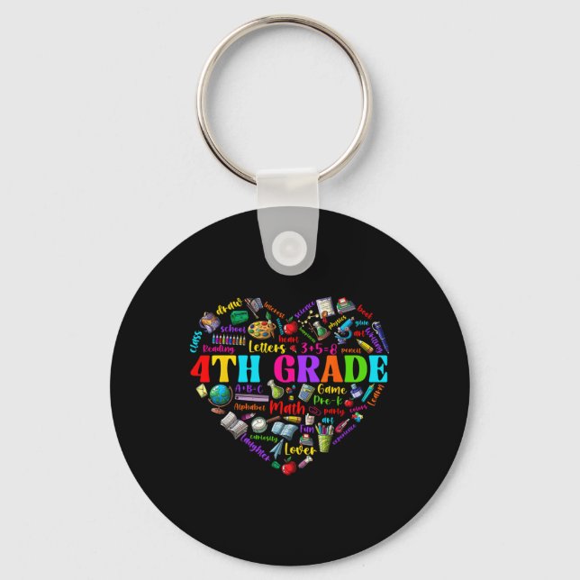 Funny Fourth Grade Heart Students First Day Of Sch Key Ring (Front)
