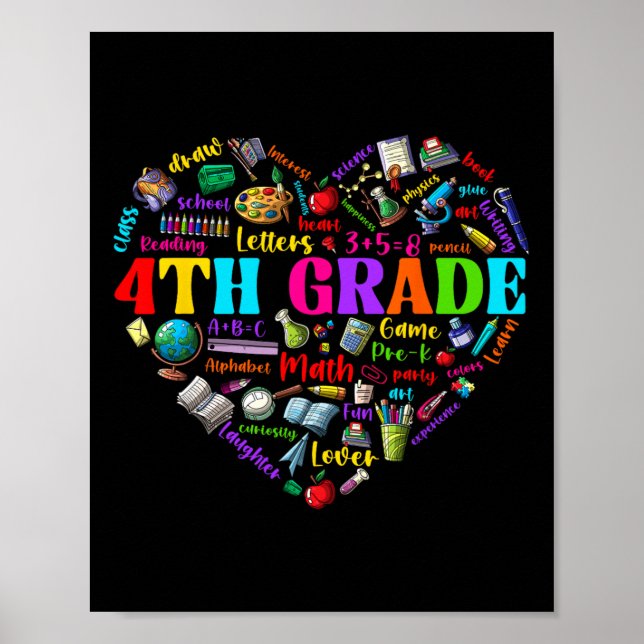 Funny Fourth Grade Heart Students First Day Of Sch Poster (Front)