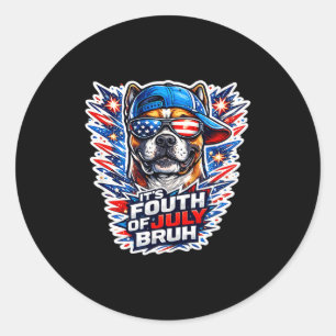 Funny fourth of july bruh boxer dog patriotic usa classic round sticker