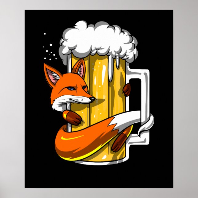 Funny Fox Beer Drinking Animal Funny Party Poster (Front)