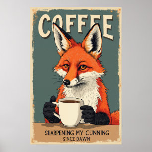 Funny Fox Coffee Art Poster