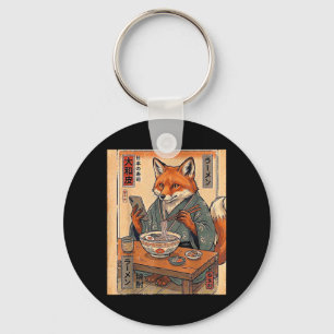 Funny Fox Eating Ramen Retro Japanese Gifts Men Key Ring