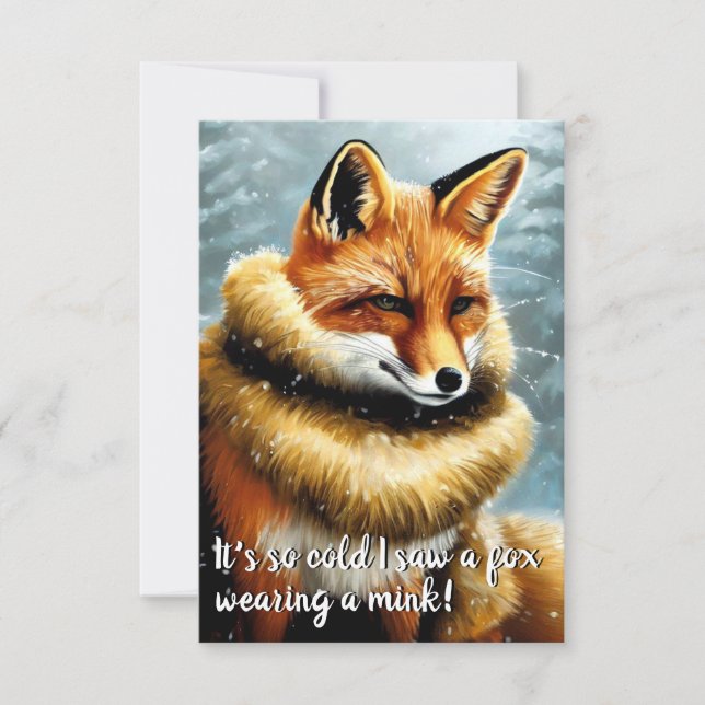 Funny Fox in a Mink New Year's Eve Invitation (Front)