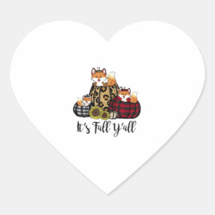 Funny Fox It's Fall Y'all Thanksgiving Animal Love Heart Sticker