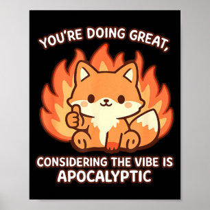 Funny fox kawaii mental health apocalyptic vibeFun Poster