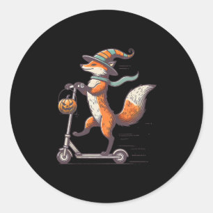 Funny Fox Riding Scooter Fall Pumpkin Halloween Th Classic Round Sticker
