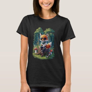 Funny Fox with Mushroom Natural Design Forest Dad T-Shirt