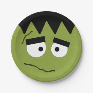 Funny Frankenstein Face for Halloween Paper Plate