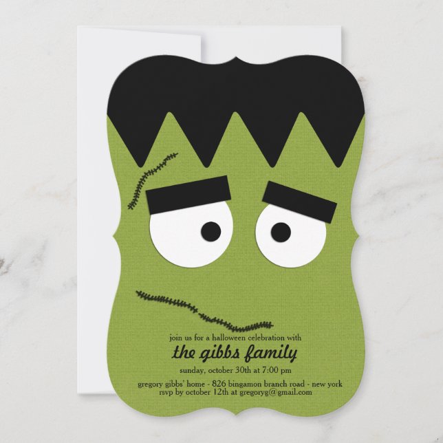 Funny Frankenstein Face for Halloween Party Invitation (Front)