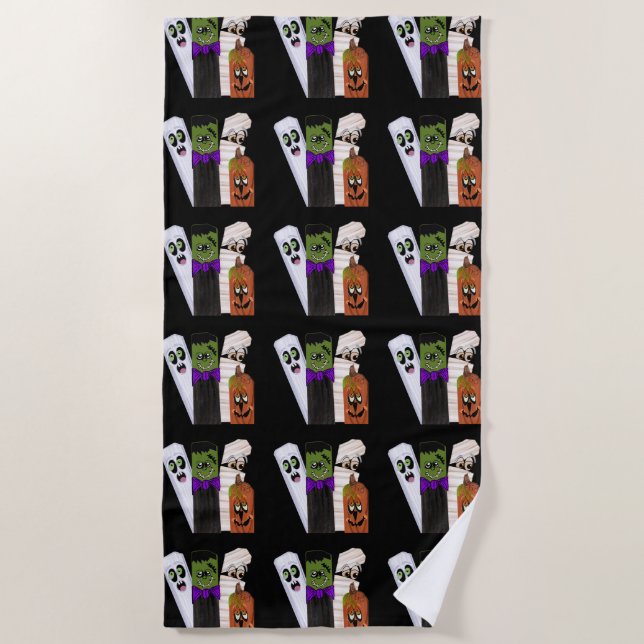 Funny Frankenstein Ghost Pumpkin Invisible Man Beach Towel (Front)