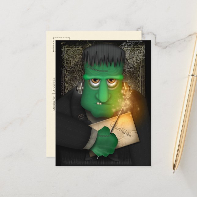 Funny Frankenstein Halloween Postcard (Front/Back In Situ)