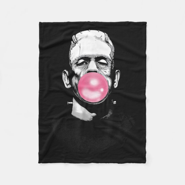 Funny Frankenstein Monster Blowing A Bubble Gum Ha Fleece Blanket (Front)