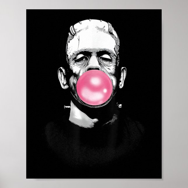 Funny Frankenstein Monster Blowing A Bubble Gum Ha Poster (Front)