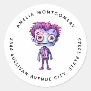 Funny Frankenstein Monster Halloween Fun - Address Classic Round Sticker