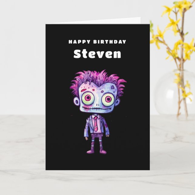 Funny Frankenstein Monster Halloween Fun Birthday Card (Yellow Flower)