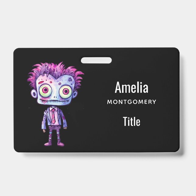 Funny Frankenstein Monster Halloween Fun ID Badge (Front)