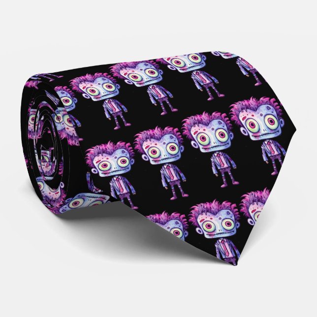 Funny Frankenstein Monster Halloween Fun Pattern Tie (Rolled)