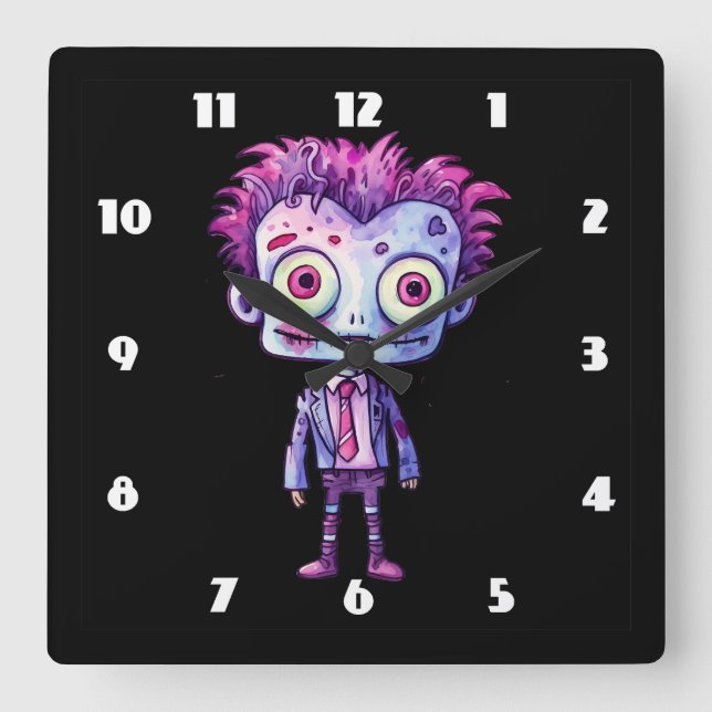 Funny Frankenstein Monster Halloween Fun Square Wall Clock (Front)