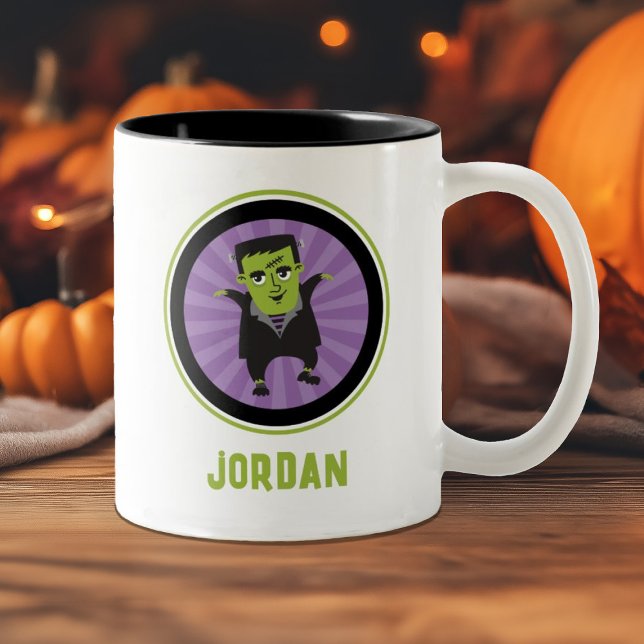 Funny Frankenstein Monster Halloween  Two-Tone Coffee Mug (A fun Halloween Frankenstein mug)