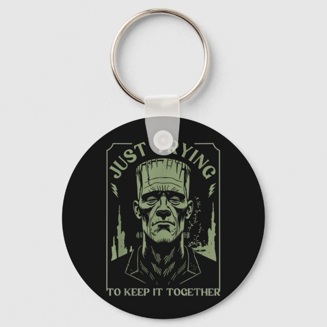 Funny Frankenstein Monster Trying to Keep Together Key Ring (Front)