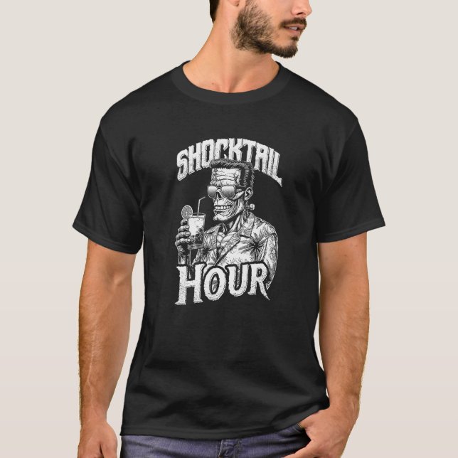Funny Frankenstein Shocktail Hour Summerween Beach T-Shirt (Front)
