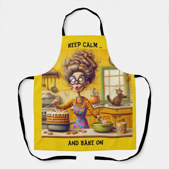 Funny Frazzled lady baker cartoon Apron (Front)