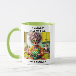 Funny Frazzled Old Lady Cartoon Pancake-Making Mug