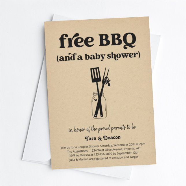 Funny Free BBQ Couples Baby Shower Invitation (Creator Uploaded)