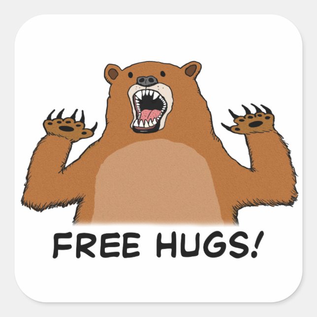 Funny Free Bear Hugs Square Sticker (Front)