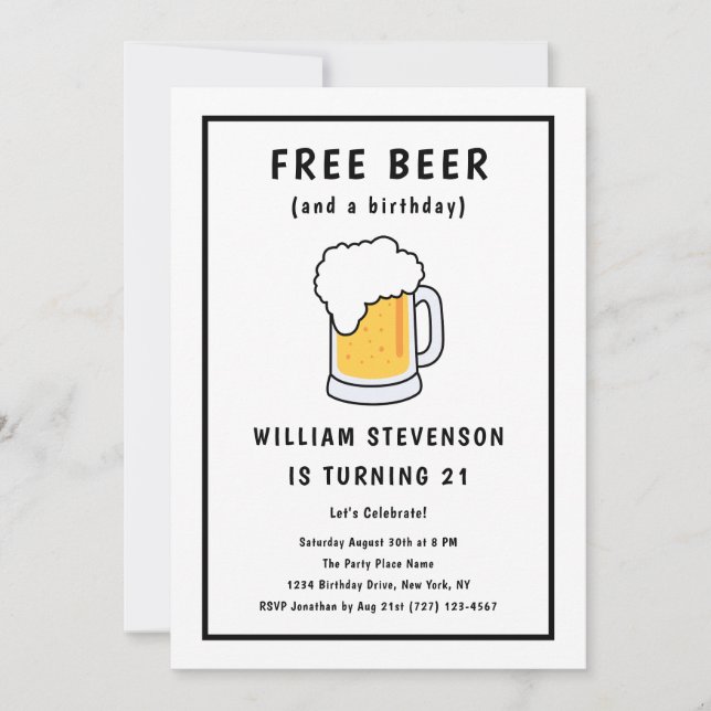 Funny Free Beer Joke Simple Man 21st Birthday Invitation (Front)