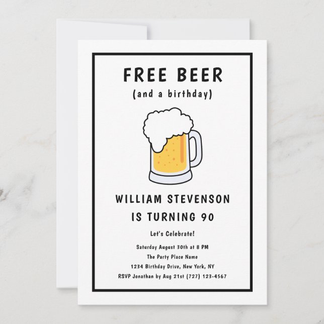 Funny Free Beer Joke Simple Man 90th Birthday Invitation (Front)