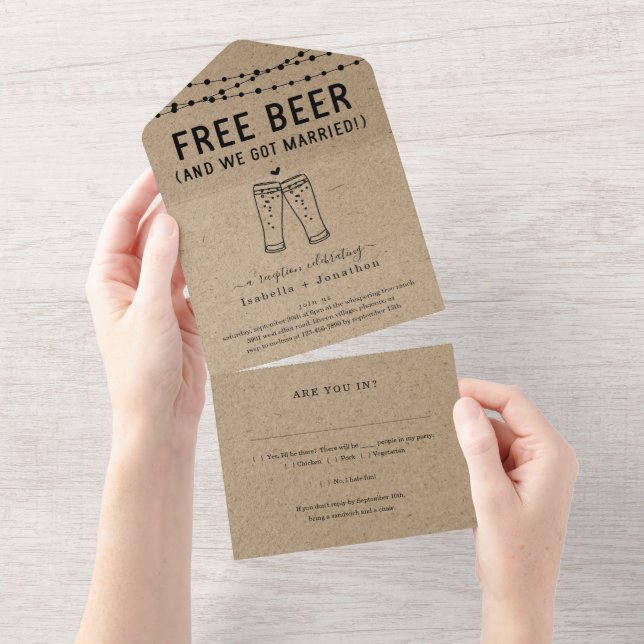 Funny Free Beer Reception Only w- RSVP & Registry All In One Invitation (Tearaway)