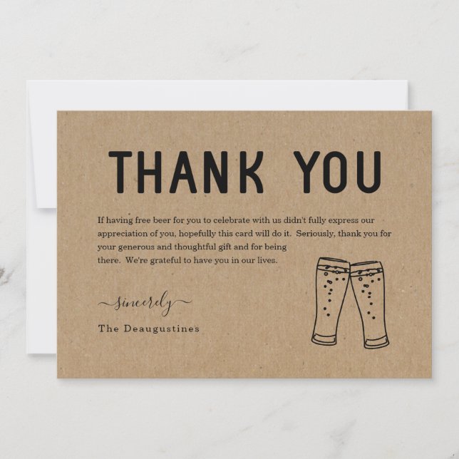 Funny Free Beer Thank You Card (Front)