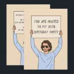 Funny Free Cake Joke Simple Quirky 100th Birthday Invitation<br><div class="desc">Make a statement without saying a word with this "Dude with Sign" style birthday invitation. Featuring a minimalist cartoon illustration of a stoic man in sunglasses holding a protest-style cardboard sign, this design is perfect for those who appreciate deadpan humour and internet meme culture. Whether you’re celebrating a milestone like...</div>