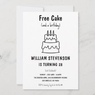 Funny Free Cake Joke Simple Quirky 28th Birthday Invitation