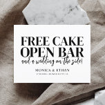 Funny Free Cake Open Bar Wedding Save The Date Announcement Postcard<br><div class="desc">Are you ready to celebrate love, laughter, and the joyous journey towards marital bliss? Our personalised “Save the Date” cards offer a delightful peek into the fun and love-filled celebration awaiting your guests. With the cheeky and charming quote, “Free Cake, Open Bar, And a wedding on the side, ” we...</div>